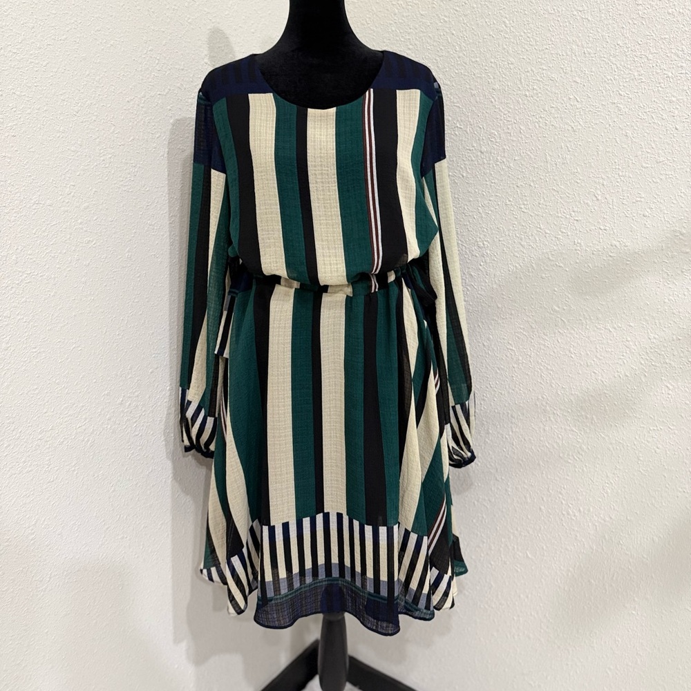 Sunday in Brooklyn Green and White Bishop Sleeve Sundress